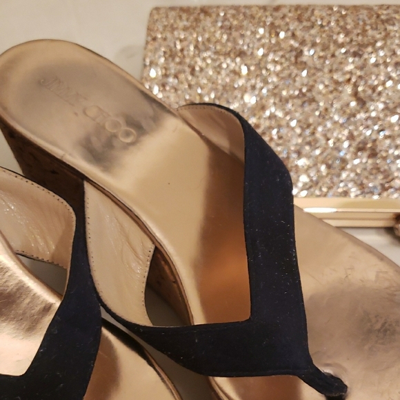 Jimmy Choo Black and Gold Wedge Sandals - Picture 7 of 8